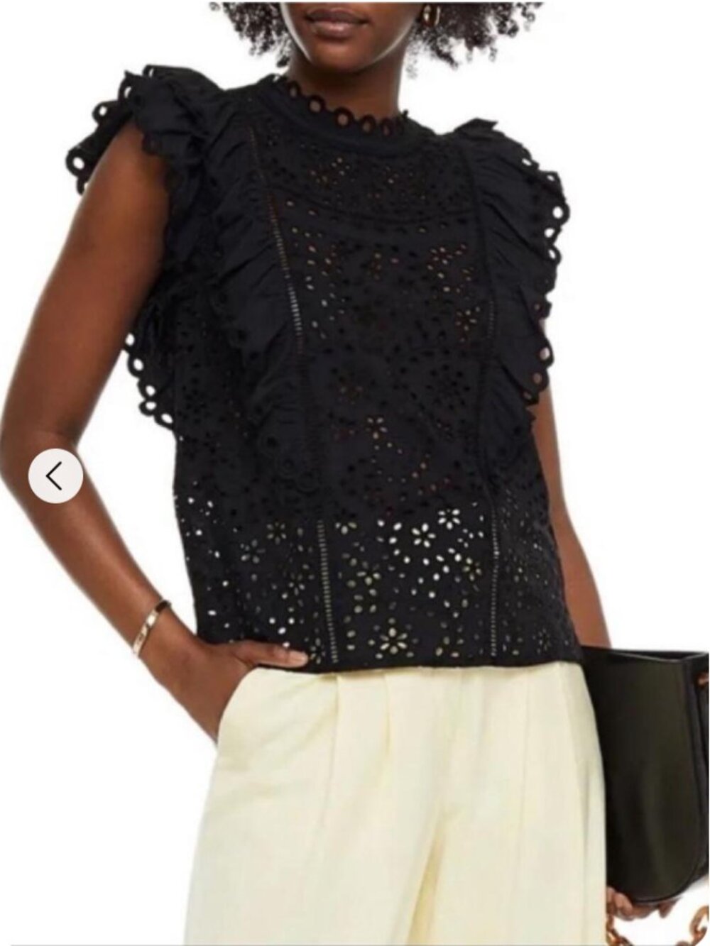 Veronica Beard Black Eyelet Lace Ruffle Sleeveless Blouse - Size 12